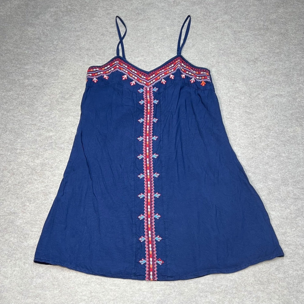 Braeve Navy Blue Embroidered Boho Mini Dress Womens Medium Smocked Back